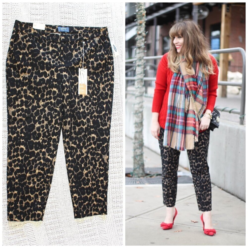 NWT Old Navy Relaxed Mid-Rise Harper Women Trousers Stovepipe size 12 Leopard